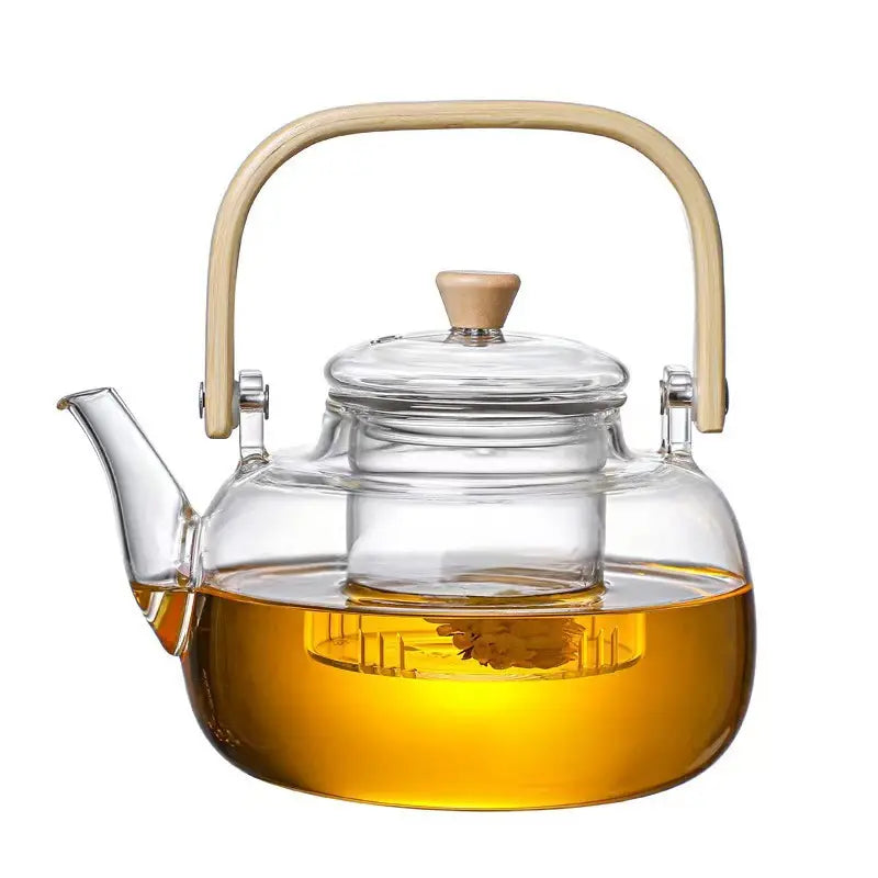 Large Heat-Resistant Glass Teapot with Bamboo Handle (1000ml)