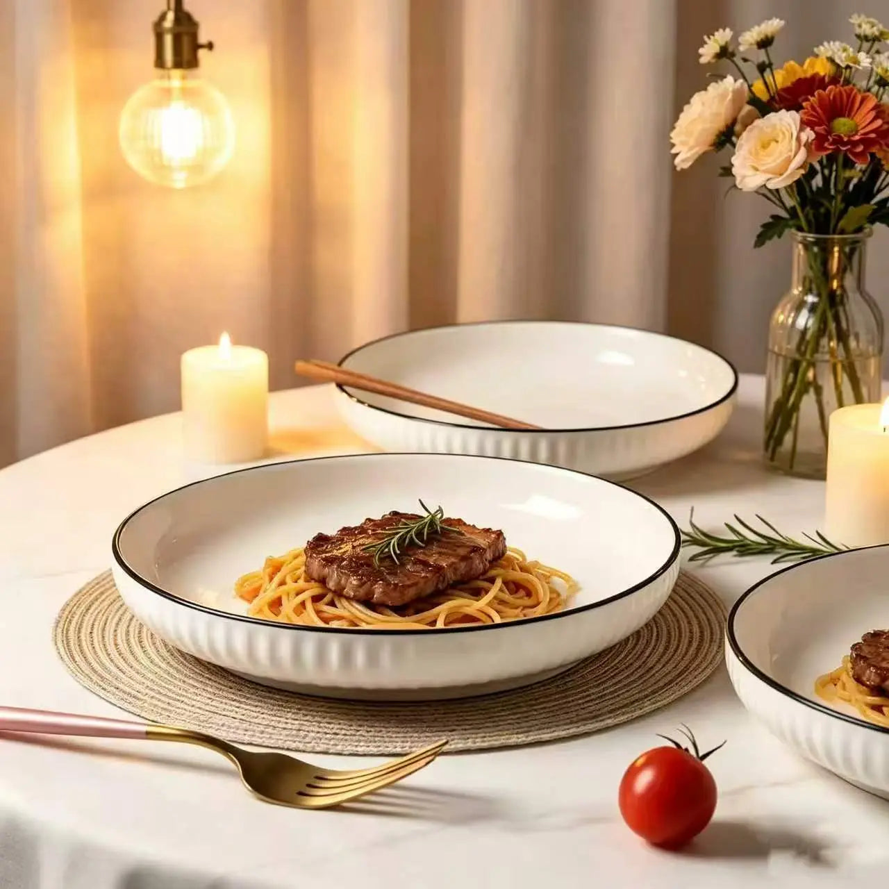 Minimalist Fluted Ceramic Dinner Plates (Set of 6)