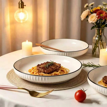 Minimalist Fluted Ceramic Dinner Plates (Set of 6)