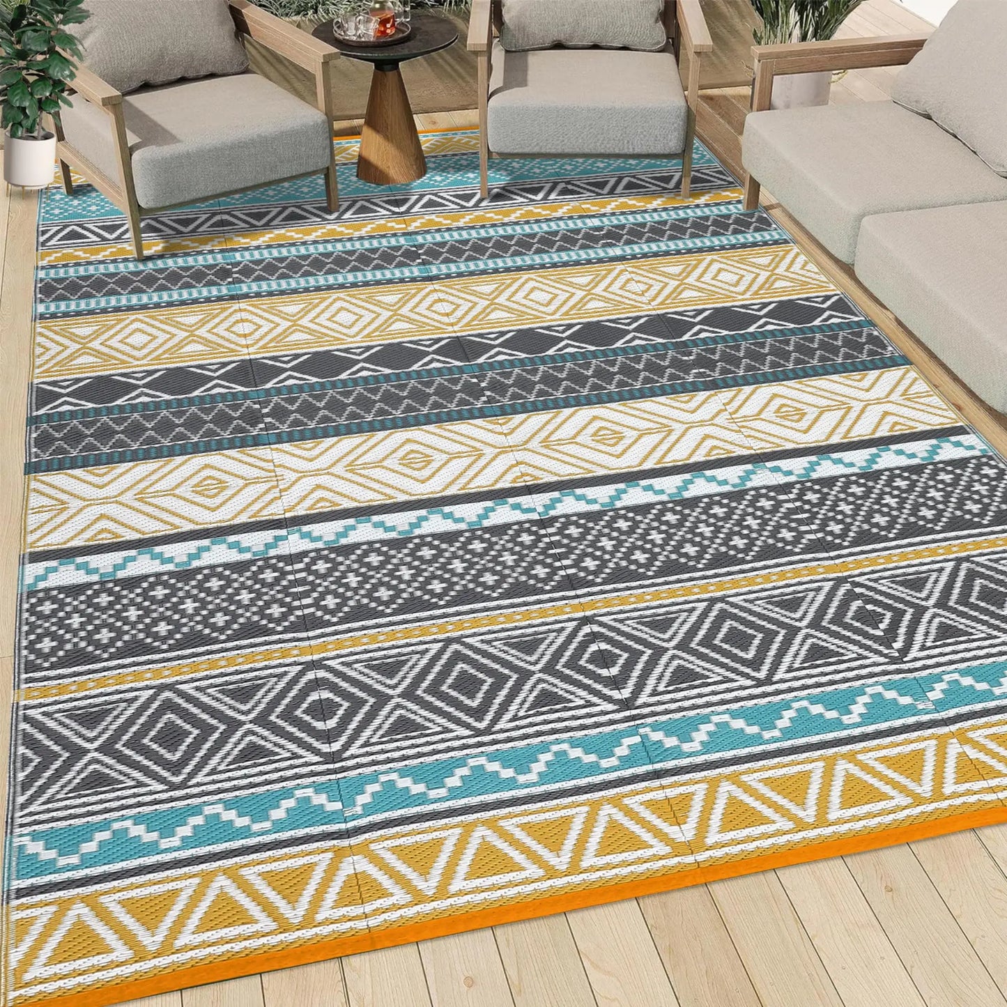 Garvee Waterproof Double-Sided Outdoor Plastic Straw Rug