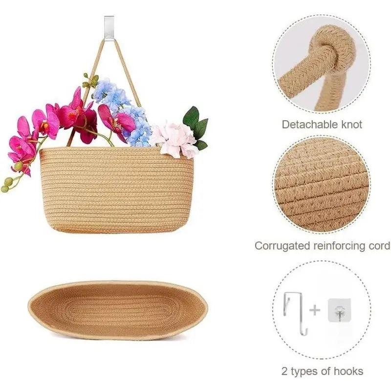 Woven Cotton 3-Tier Over-the-Door Hanging Storage Baskets