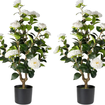 Artificial Potted Camellia Flowering Trees (2-Pack)