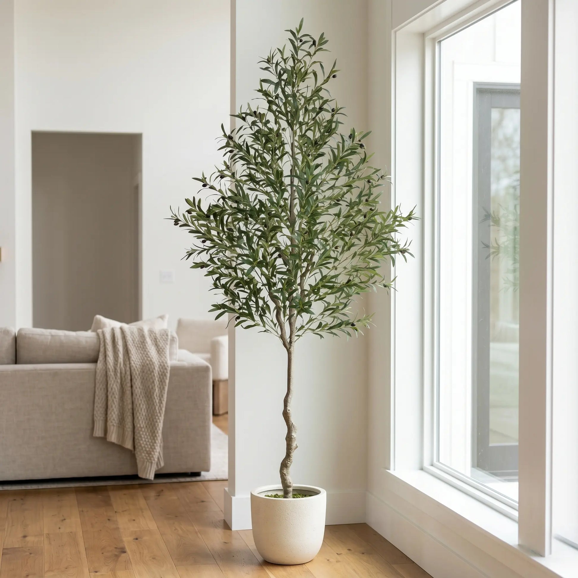 Tall Realistic Floor-Standing Artificial Olive Tree