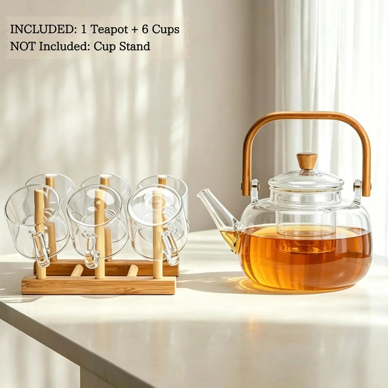 Large Heat-Resistant Glass Teapot with Bamboo Handle (1000ml)
