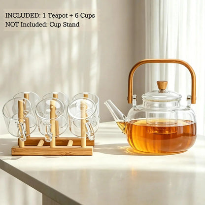 Large Heat-Resistant Glass Teapot with Bamboo Handle (1000ml)