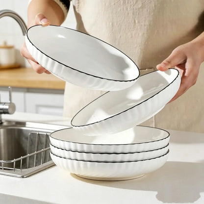Minimalist Fluted Ceramic Dinner Plates (Set of 6)