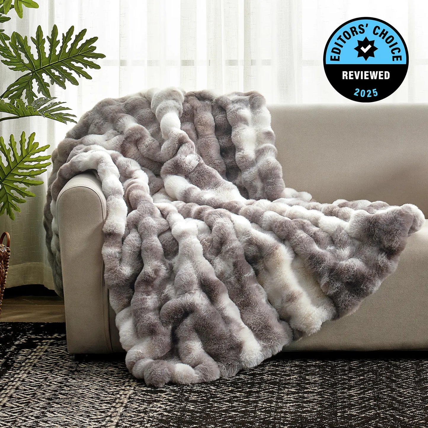 Cozy Bliss Faux Rabbit Fur Bubble Throw Blanket  