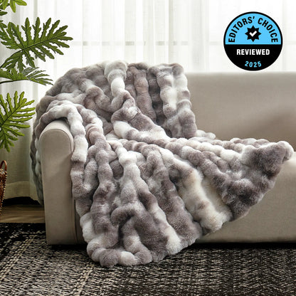 Cozy Bliss Faux Rabbit Fur Bubble Throw Blanket  