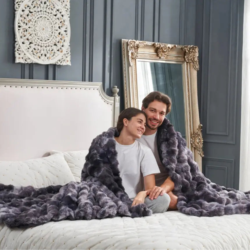 Cozy Bliss Faux Rabbit Fur Bubble Throw Blanket  