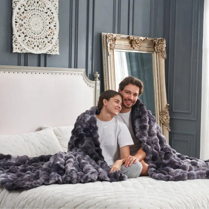 Cozy Bliss Faux Rabbit Fur Bubble Throw Blanket  