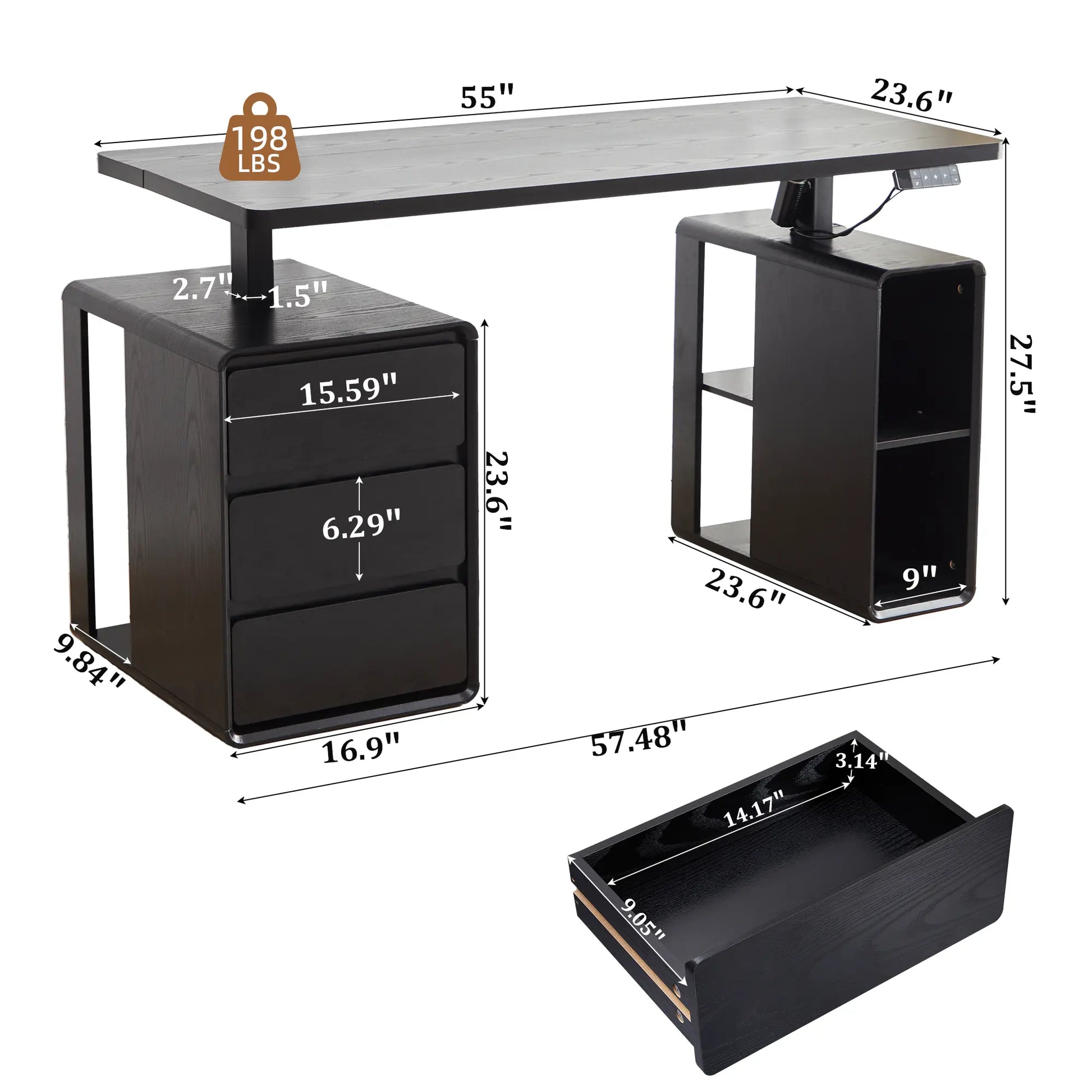 Giratree 55” Electric Standing Desk with 3 Drawers