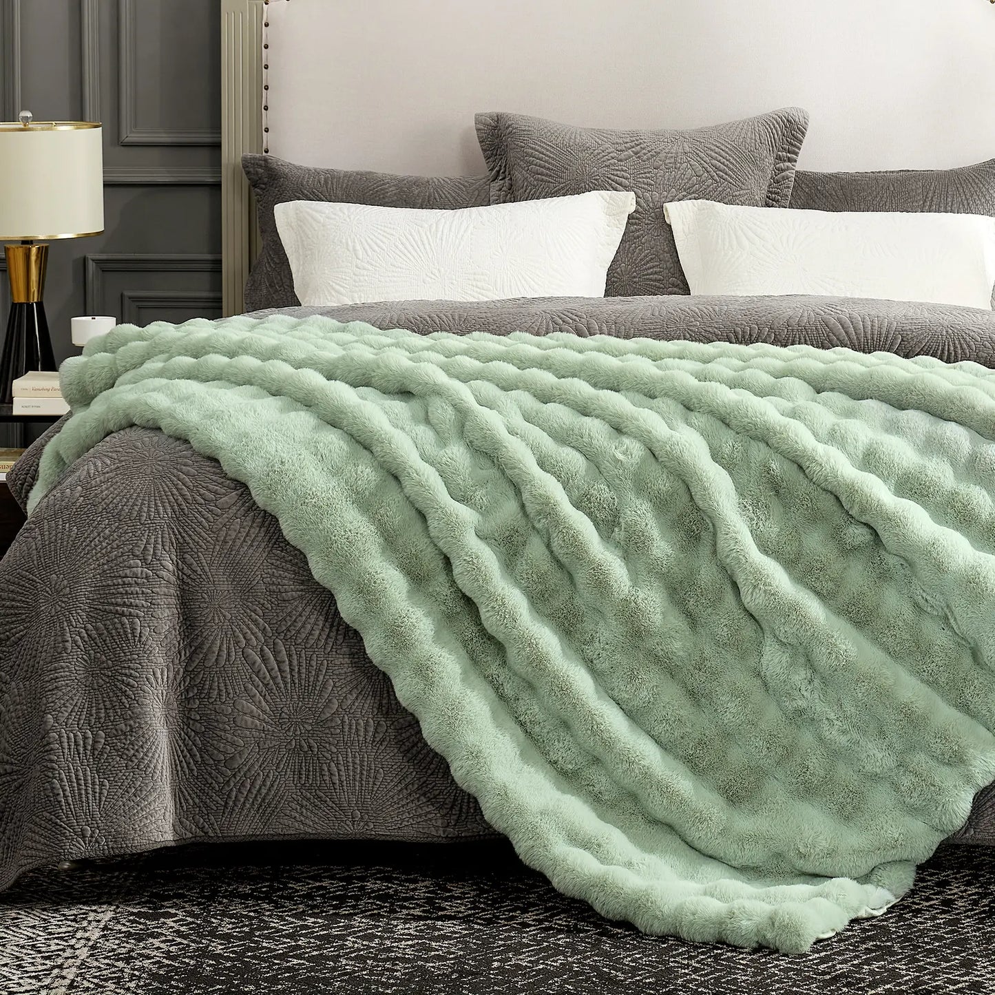 Cozy Bliss Faux Rabbit Fur Bubble Throw Blanket  