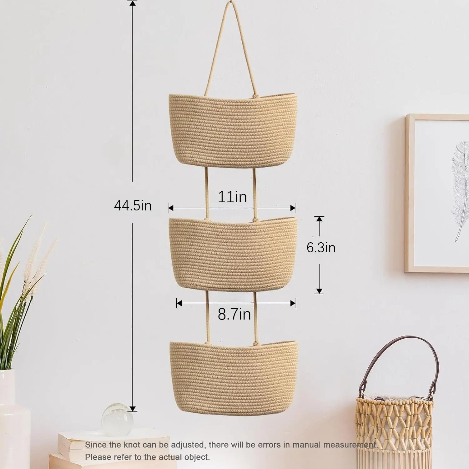 Woven Cotton 3-Tier Over-the-Door Hanging Storage Baskets