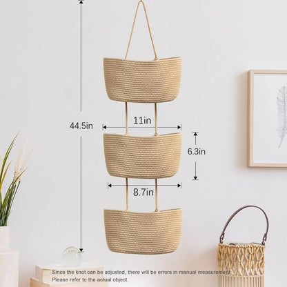 Woven Cotton 3-Tier Over-the-Door Hanging Storage Baskets