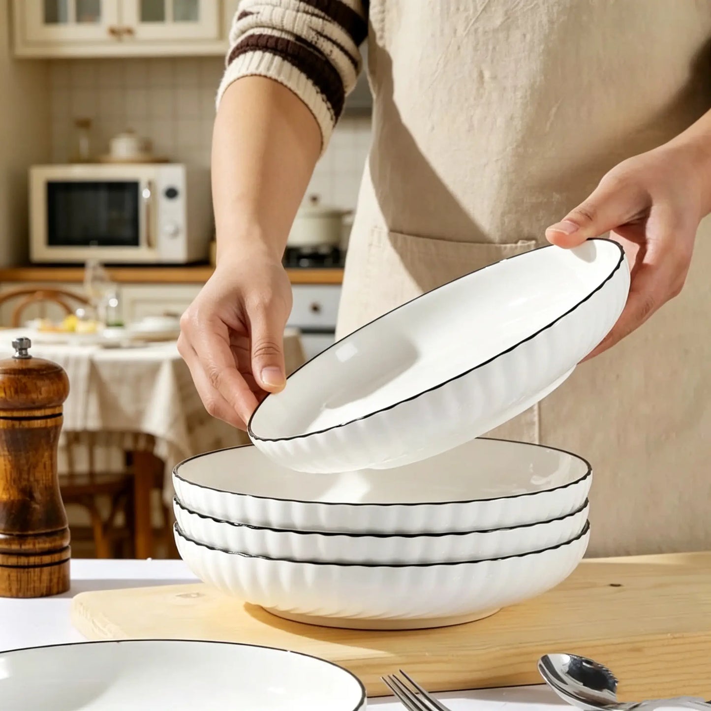 Minimalist Fluted Ceramic Dinner Plates (Set of 6)