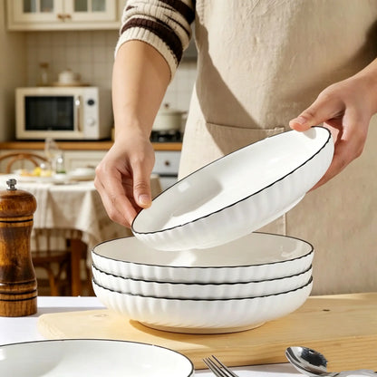 Minimalist Fluted Ceramic Dinner Plates (Set of 6)