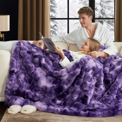 Cozy Bliss Faux Rabbit Fur Bubble Throw Blanket  