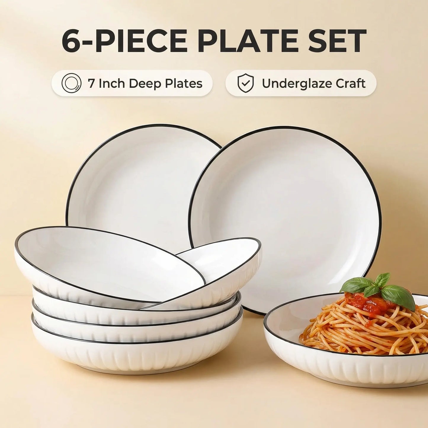 Minimalist Fluted Ceramic Dinner Plates (Set of 6)