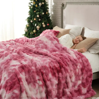 Cozy Bliss Faux Rabbit Fur Bubble Throw Blanket  