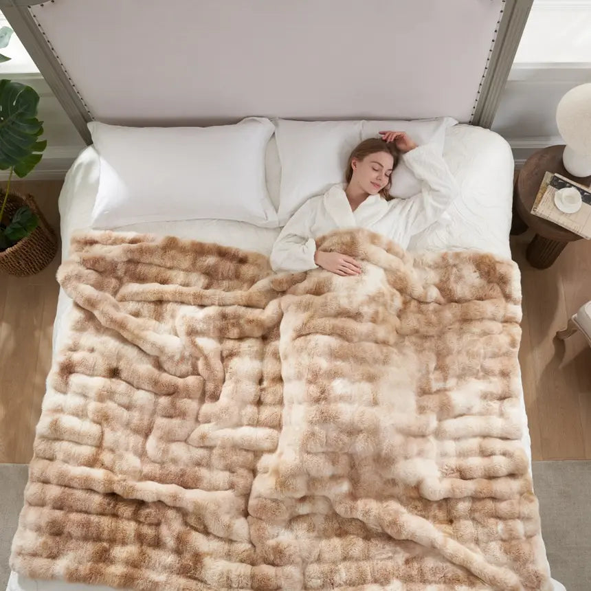 Cozy Bliss Faux Rabbit Fur Bubble Throw Blanket  