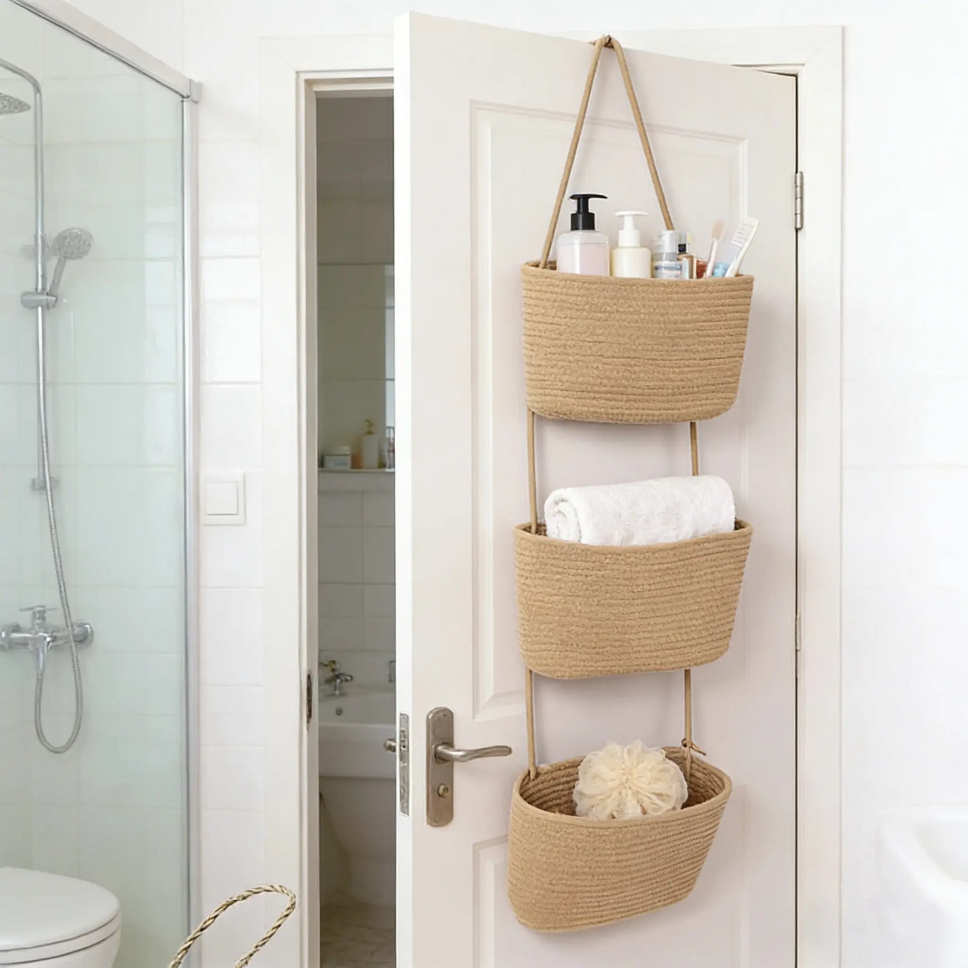Woven Cotton 3-Tier Over-the-Door Hanging Storage Baskets