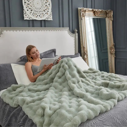 Cozy Bliss Faux Rabbit Fur Bubble Throw Blanket  