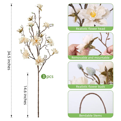 Ivydale Artificial Magnolia Flower Stems (3-Piece)