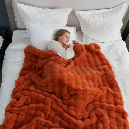 Cozy Bliss Faux Rabbit Fur Bubble Throw Blanket  