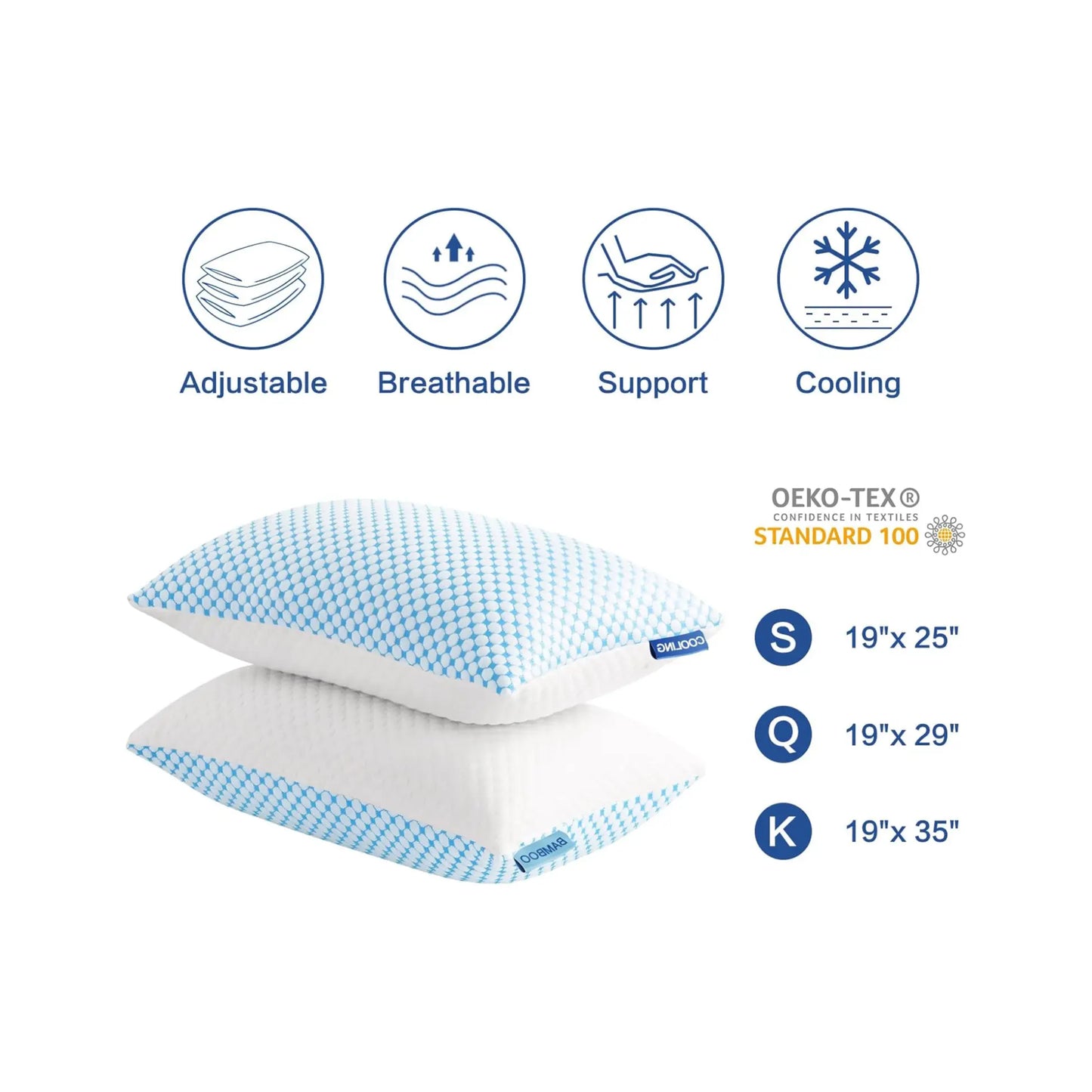 Easeland Adjustable Cooling Bed Pillows – 2-Pack