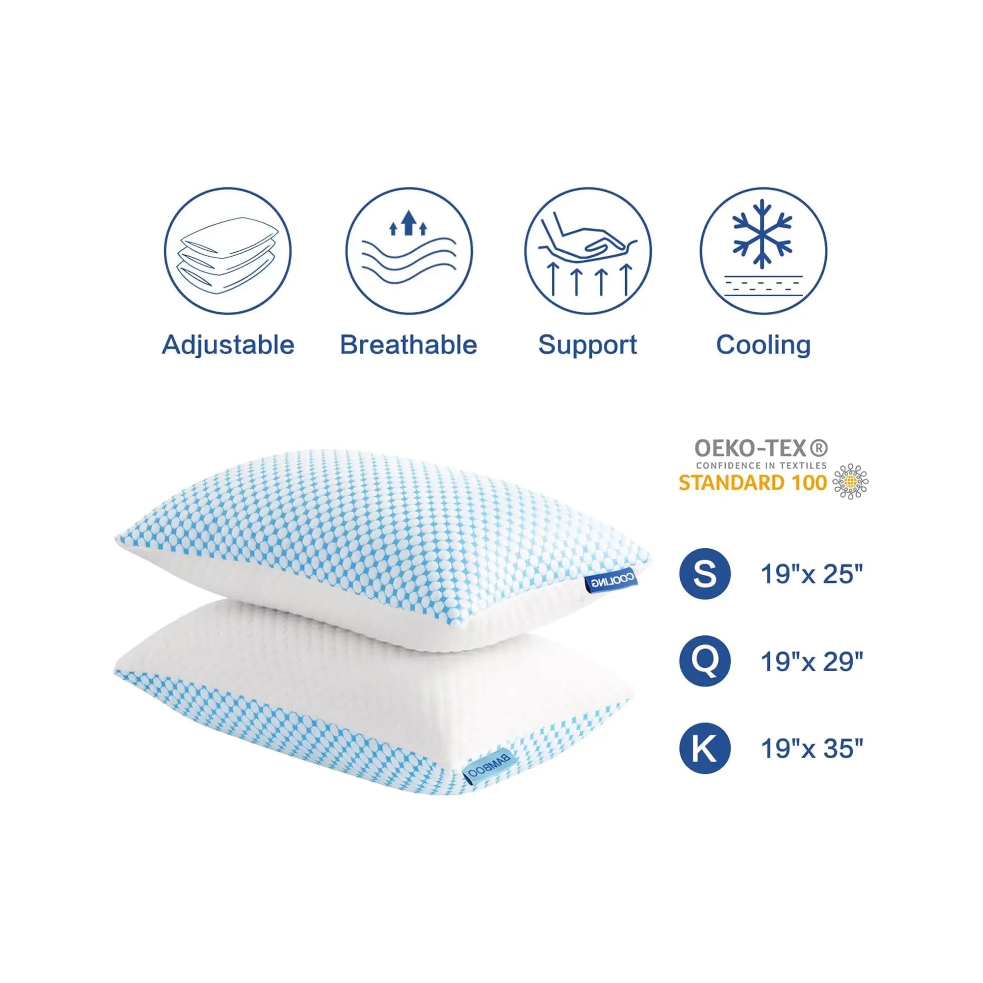 Easeland Adjustable Cooling Bed Pillows – 2-Pack