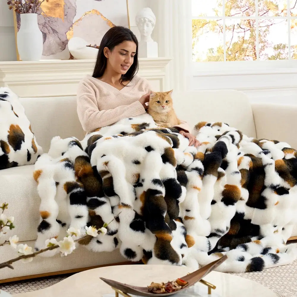 Cozy Bliss Faux Rabbit Fur Bubble Throw Blanket  