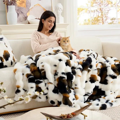 Cozy Bliss Faux Rabbit Fur Bubble Throw Blanket  