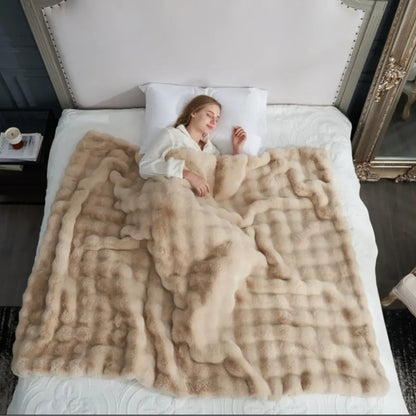Cozy Bliss Faux Rabbit Fur Bubble Throw Blanket  