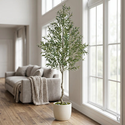 Tall Realistic Floor-Standing Artificial Olive Tree