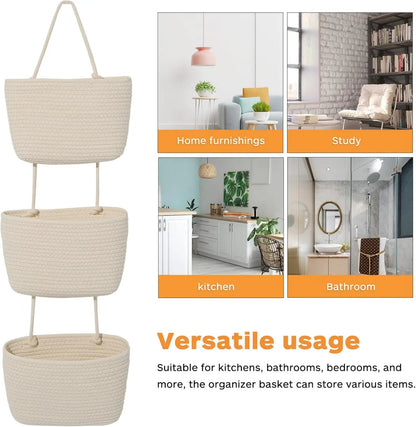 Woven Cotton 3-Tier Over-the-Door Hanging Storage Baskets