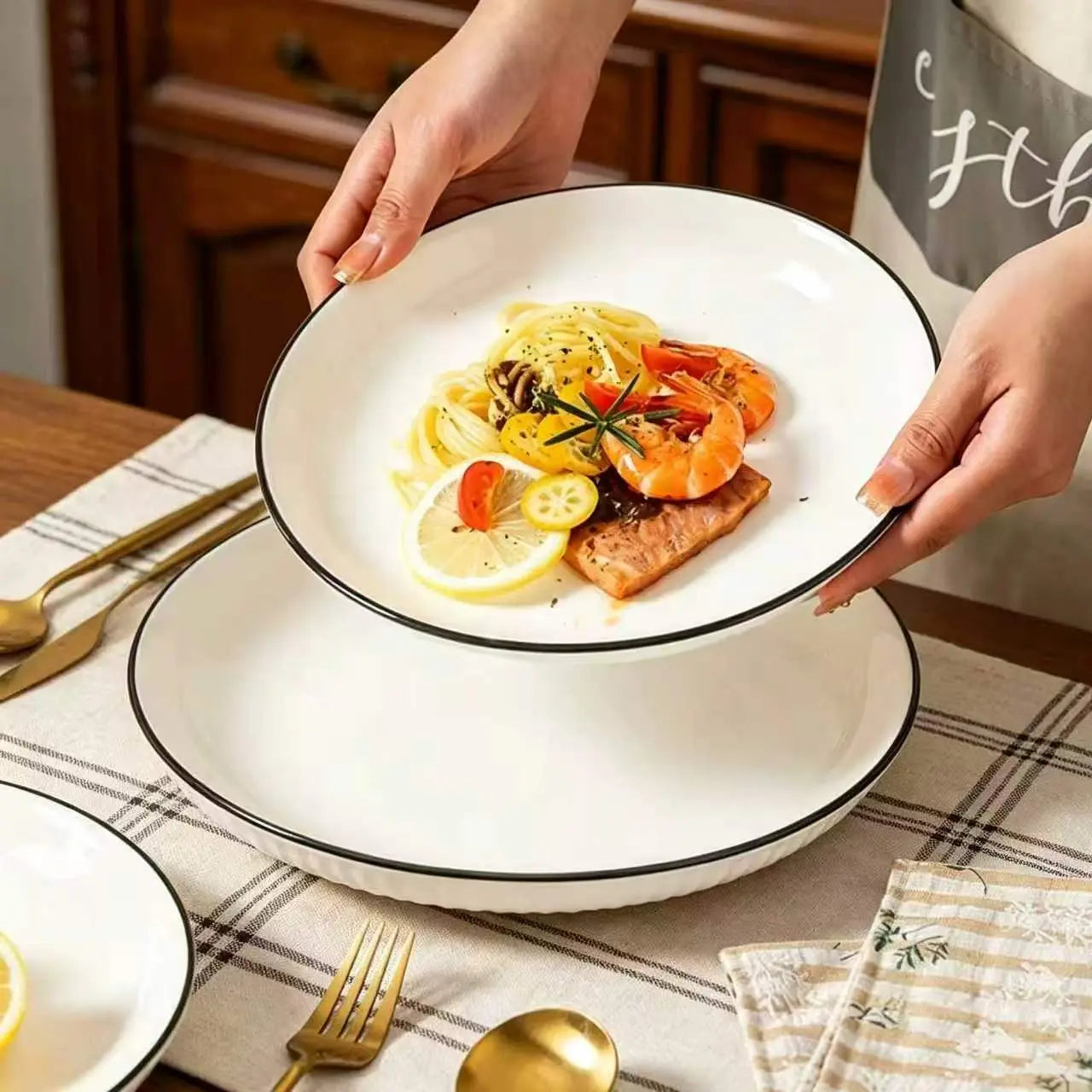 Minimalist Fluted Ceramic Dinner Plates (Set of 6)