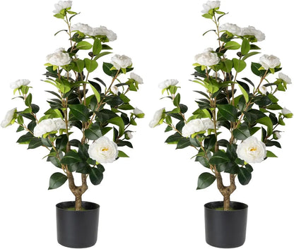 Artificial Potted Camellia Flowering Trees (2-Pack)
