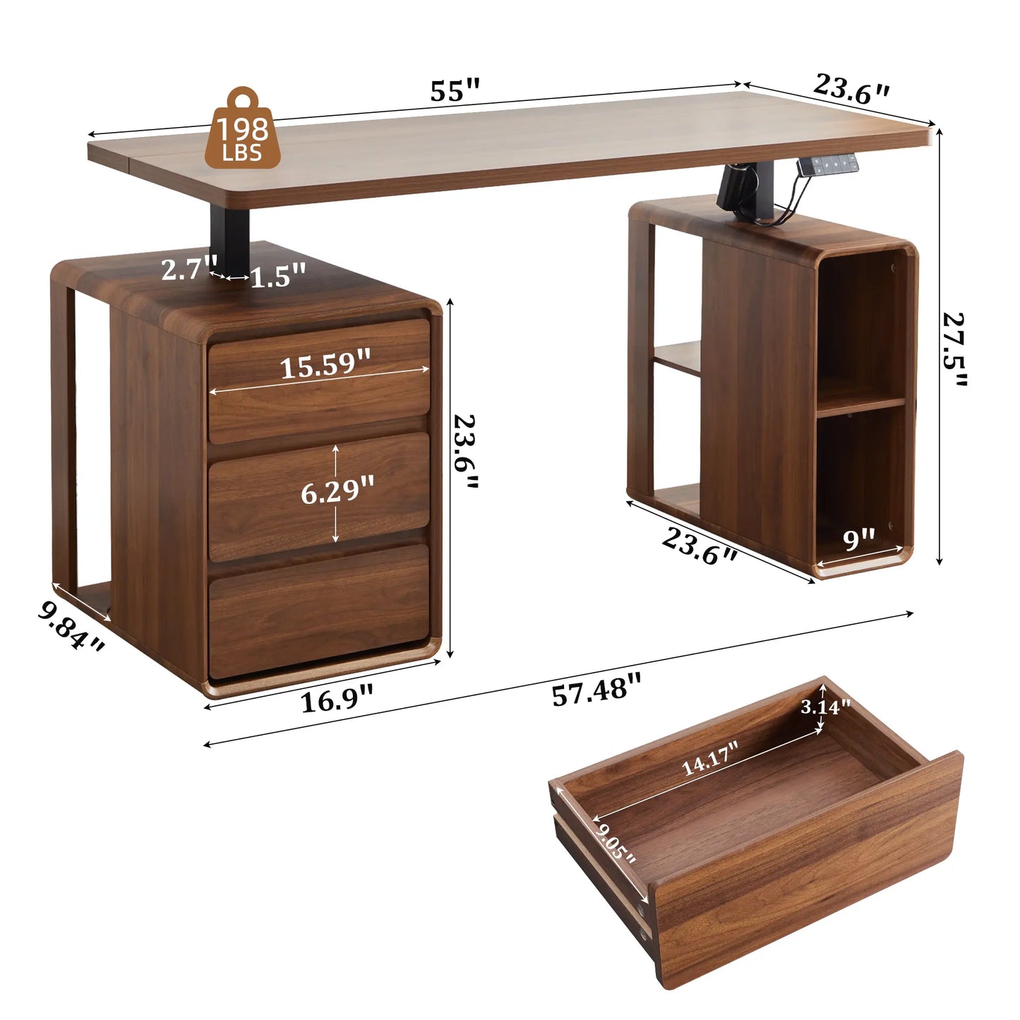 Giratree 55” Electric Standing Desk with 3 Drawers