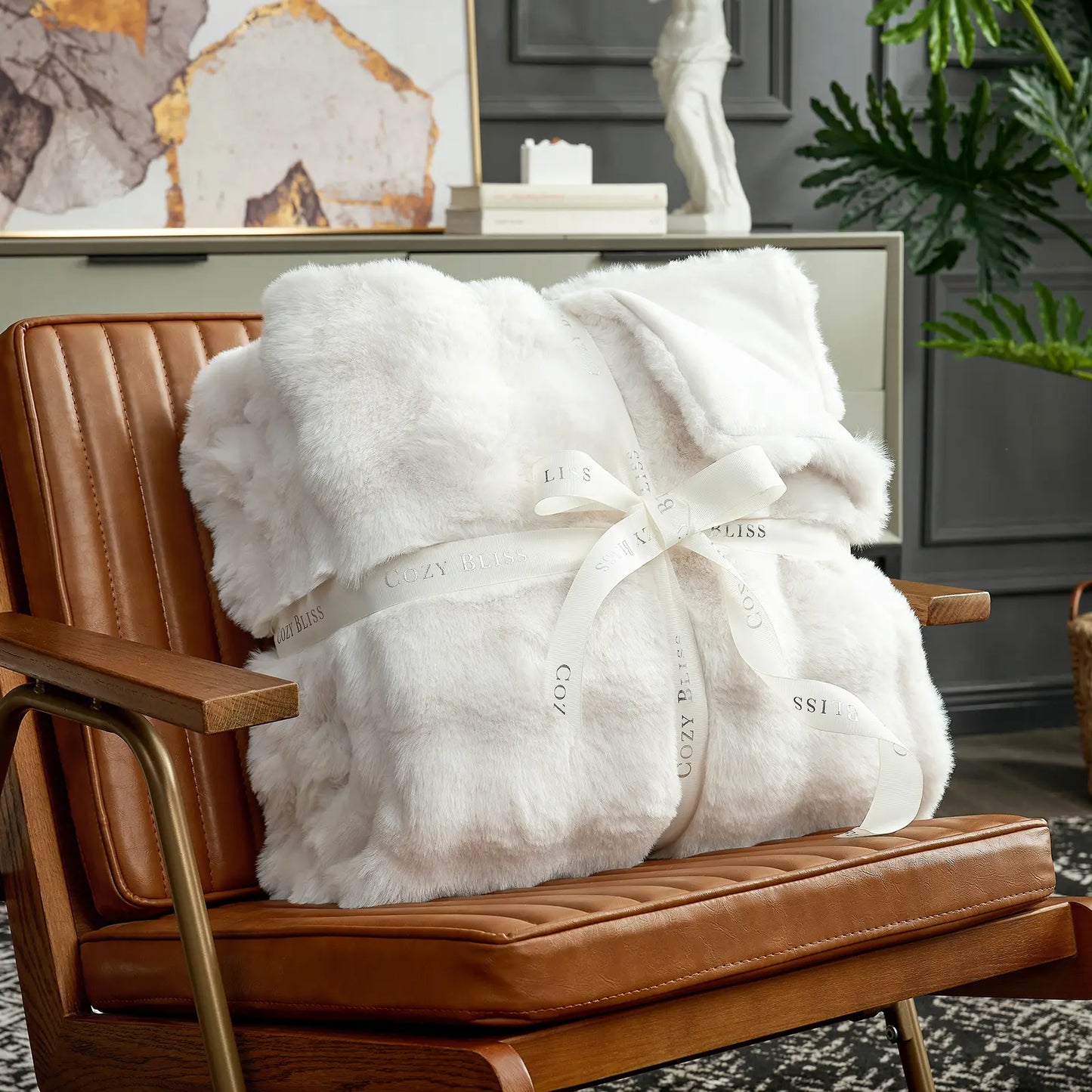 Cozy Bliss Faux Rabbit Fur Bubble Throw Blanket  