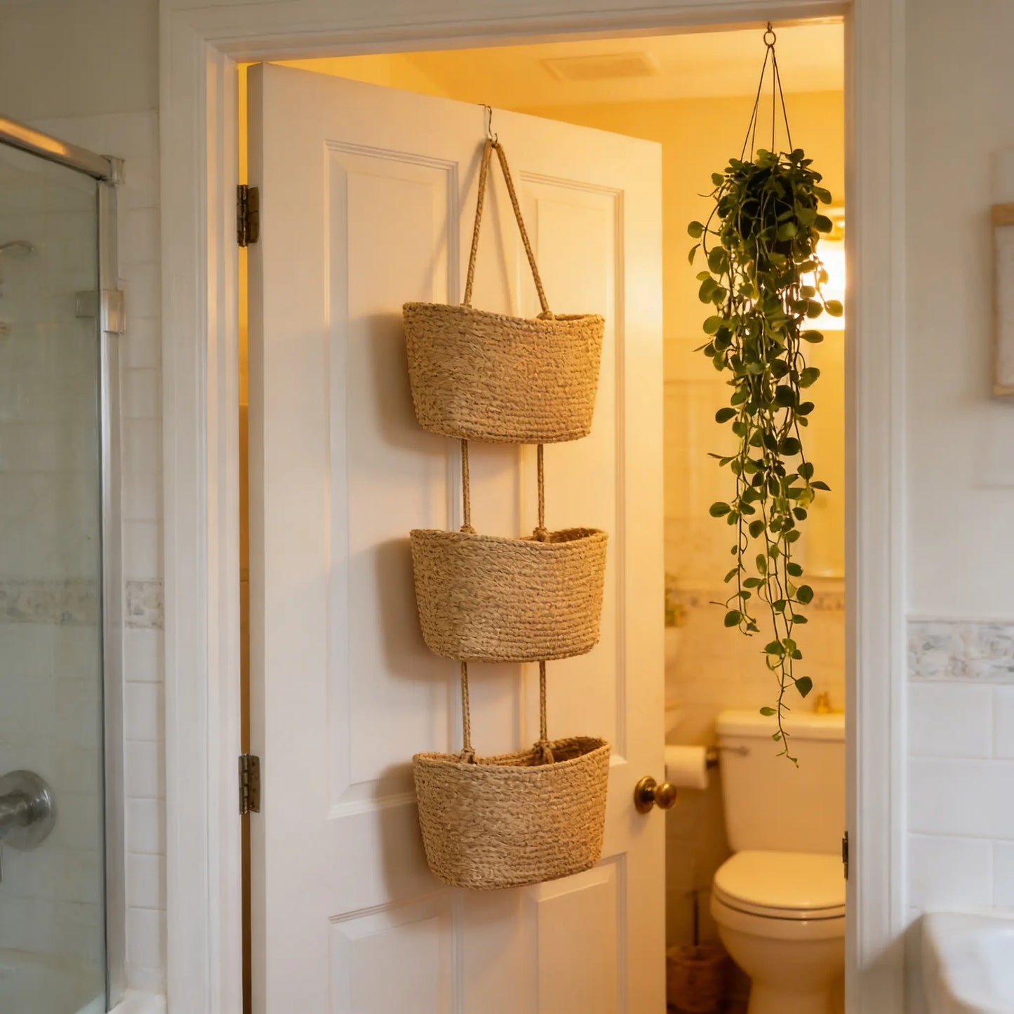Woven Cotton 3-Tier Over-the-Door Hanging Storage Baskets