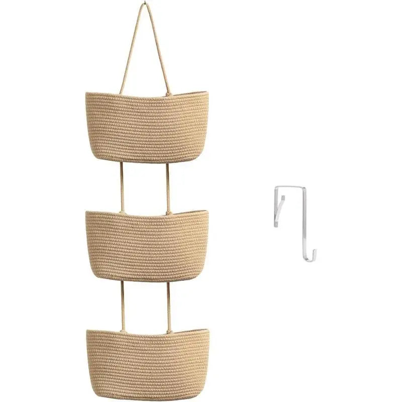 Woven Cotton 3-Tier Over-the-Door Hanging Storage Baskets
