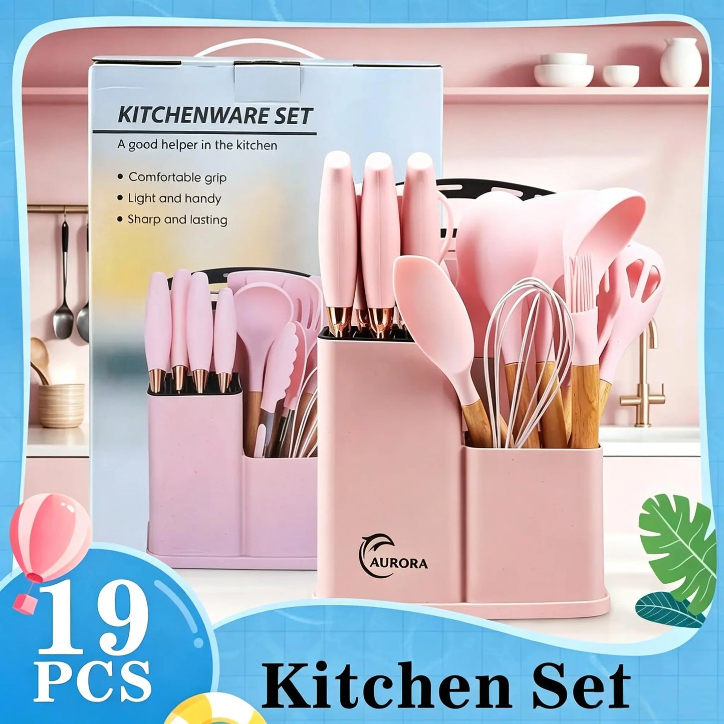19-Piece High-Carbon Stainless Steel Kitchen Utensils Set