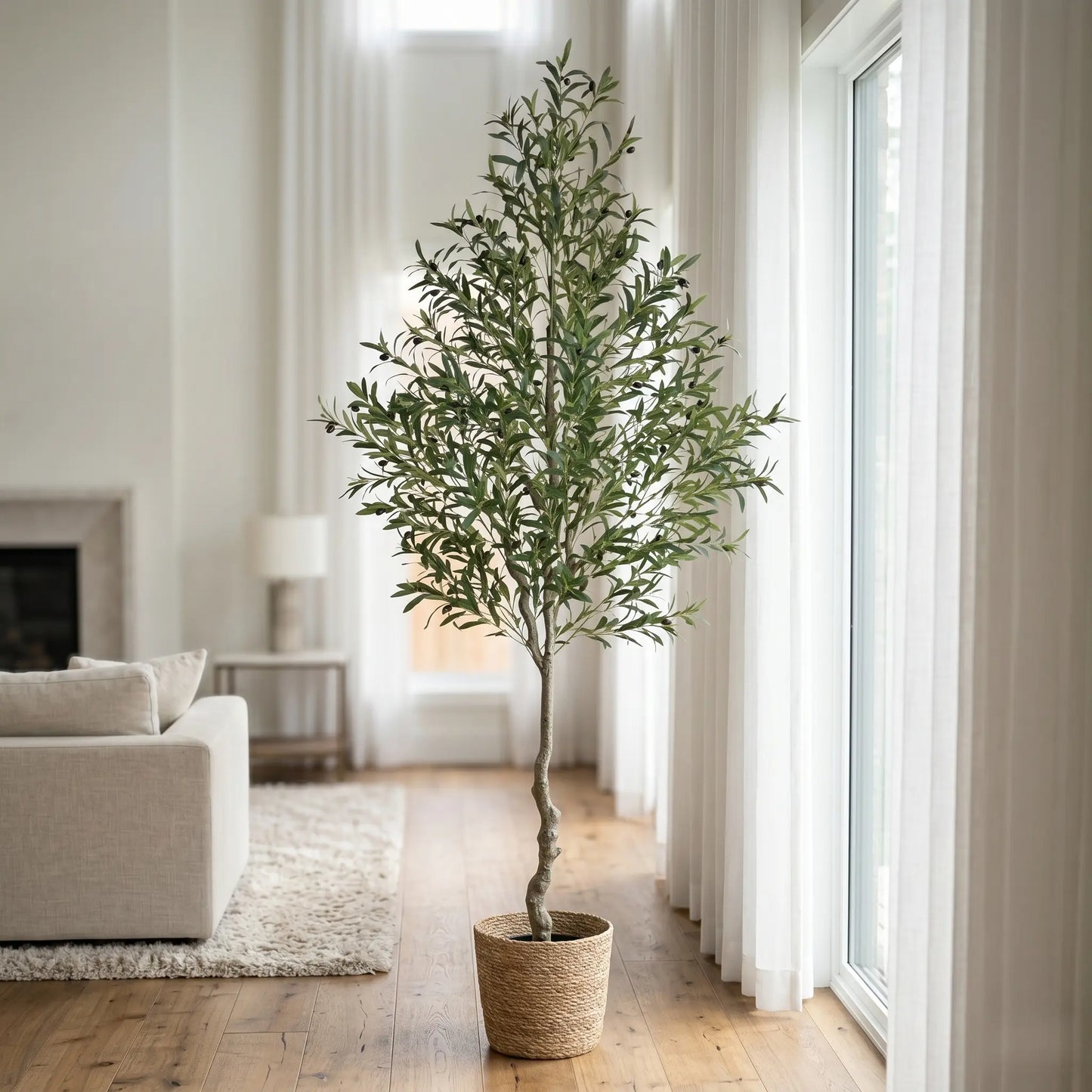 Tall Realistic Floor-Standing Artificial Olive Tree