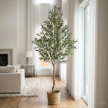 Tall Realistic Floor-Standing Artificial Olive Tree