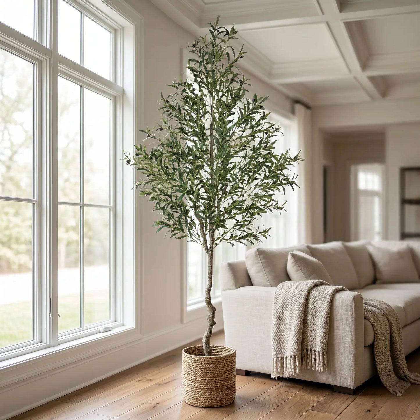 Tall Realistic Floor-Standing Artificial Olive Tree