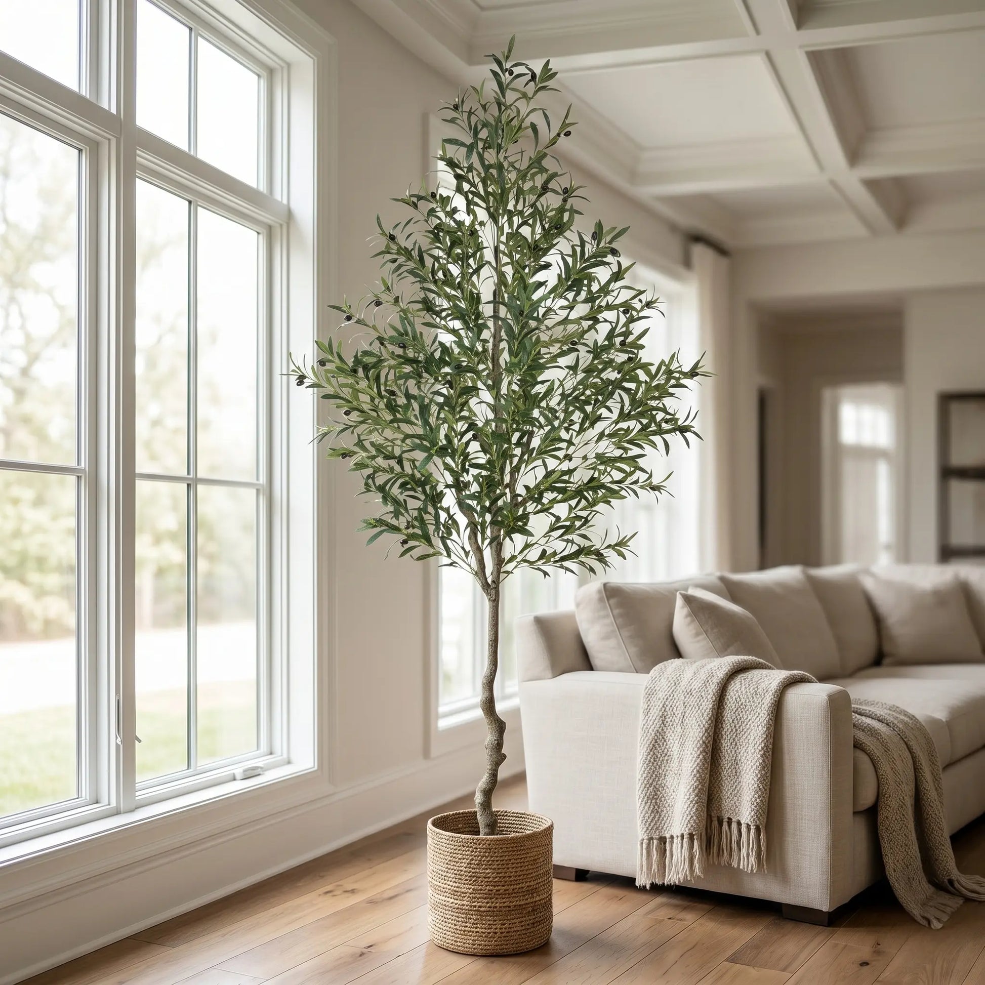 Tall Realistic Floor-Standing Artificial Olive Tree